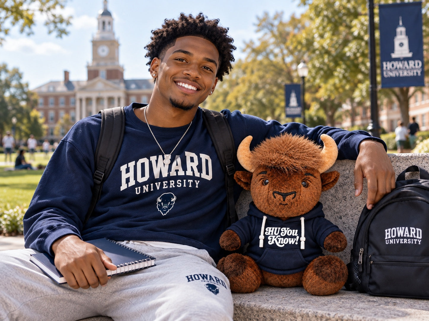 HU You Know plush bear on campus